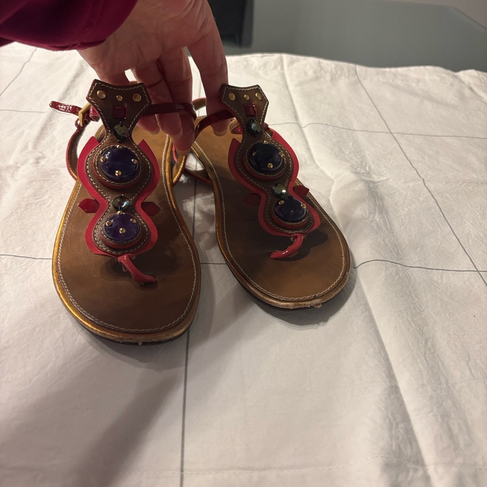 Prada Women's Red and Tan Sandals